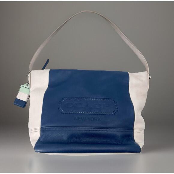 Coach Navy Blue / Ivory Leather Legacy Weekend Hobo Shoulder Bag Purse - Picture 1 of 14